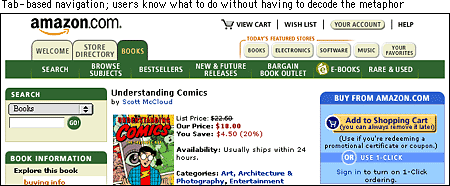 Screen shot: Tab metaphor on Amazon book information page