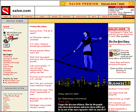 Screen shot: News-oriented page on Salon site